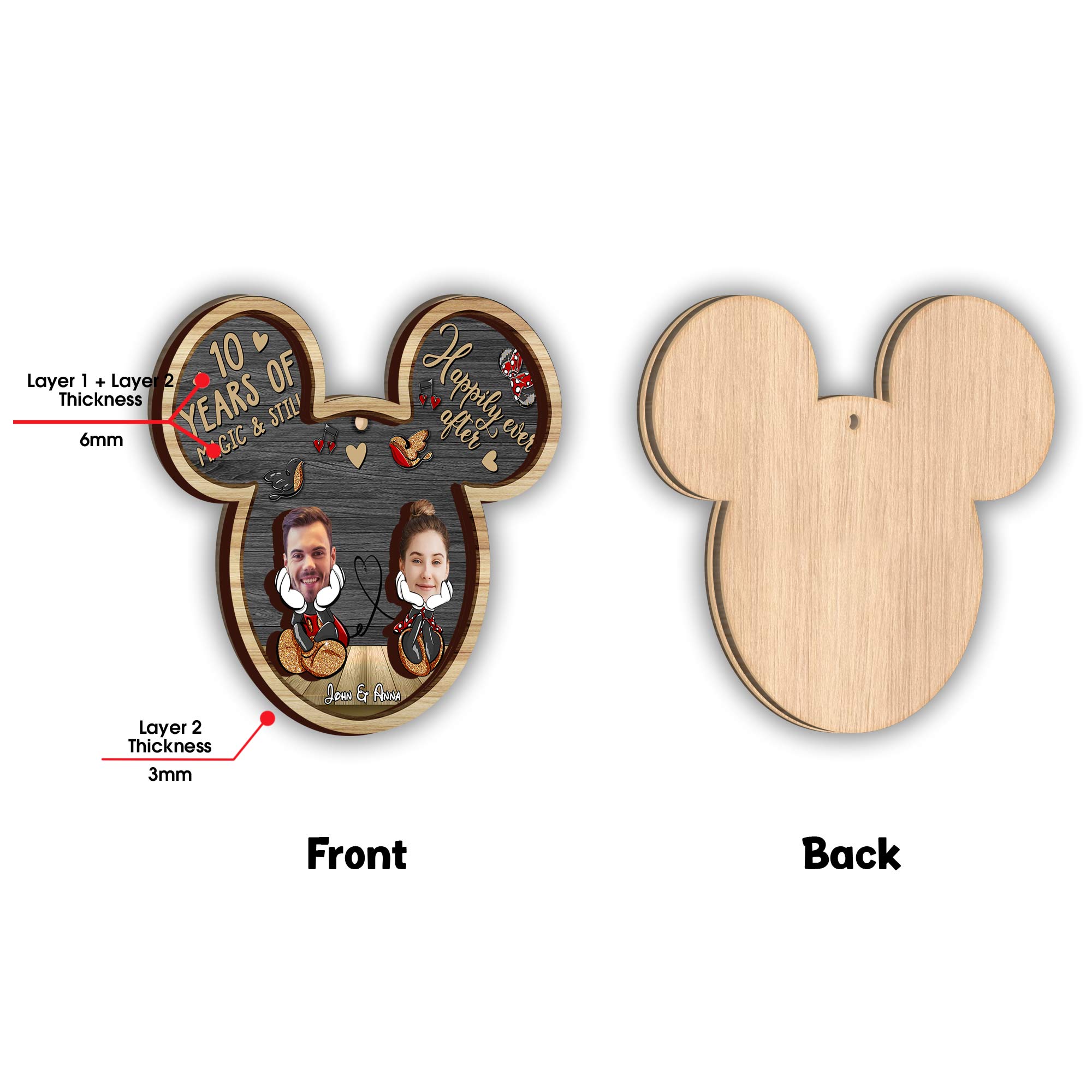 Personalized Mickey Mouse Layered Ornament Custom Gift for Couples