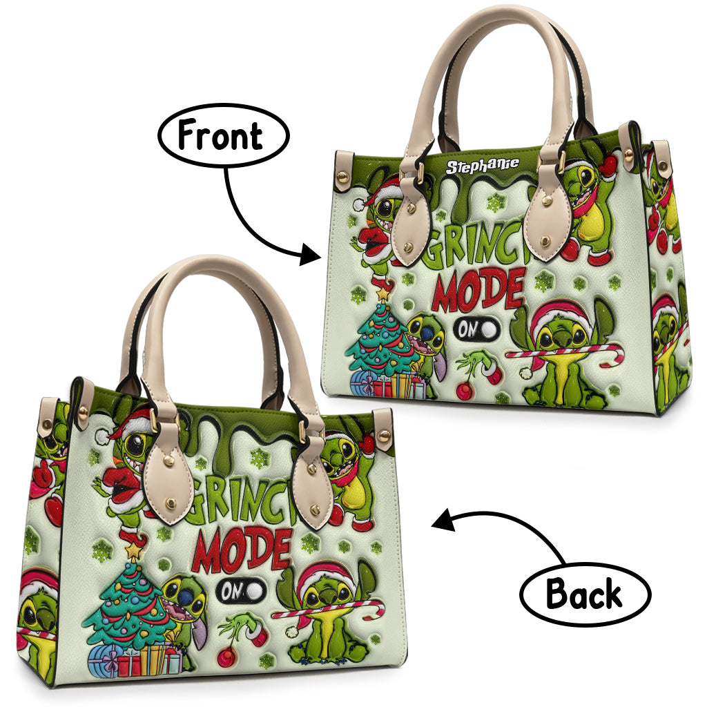 Personalized Grinch Mode Leather Handbag Custom Name Gift for Her