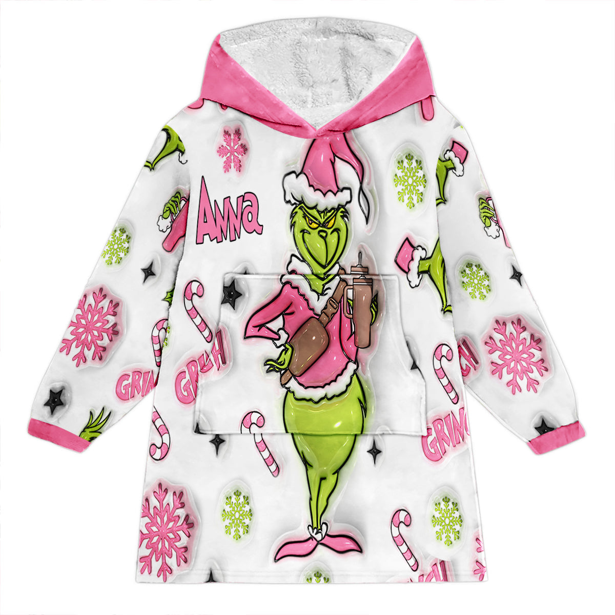 Personalized Grinch Hoodie Blanket Custom Gift for Christmas