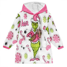 Load image into Gallery viewer, Personalized Grinch Hoodie Blanket Custom Gift for Christmas
