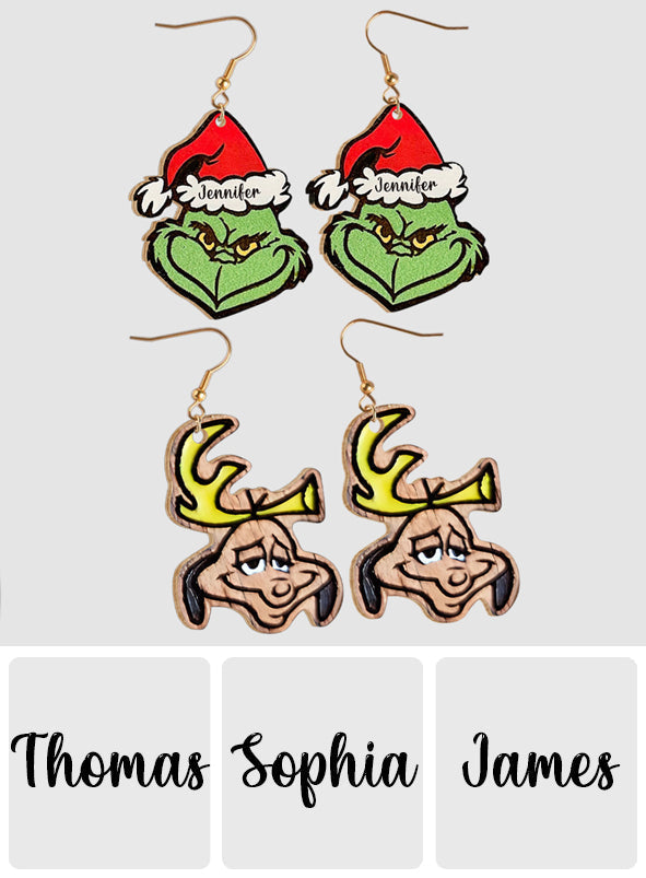 Personalized Wooden Christmas Earrings Custom Grinch Design Gift