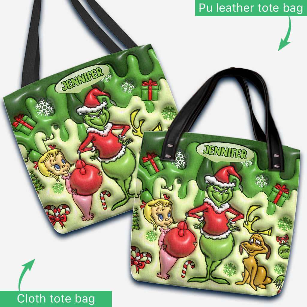 Personalized Merry Grinchmas Tote Bag Custom Name Gift for Christmas