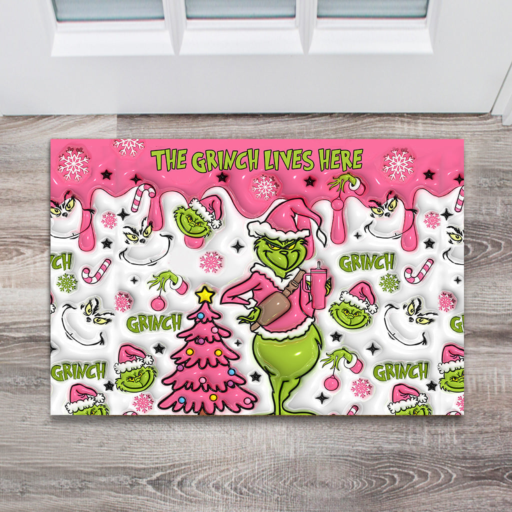 Personalized Grinch Christmas Doormat Custom Family Name