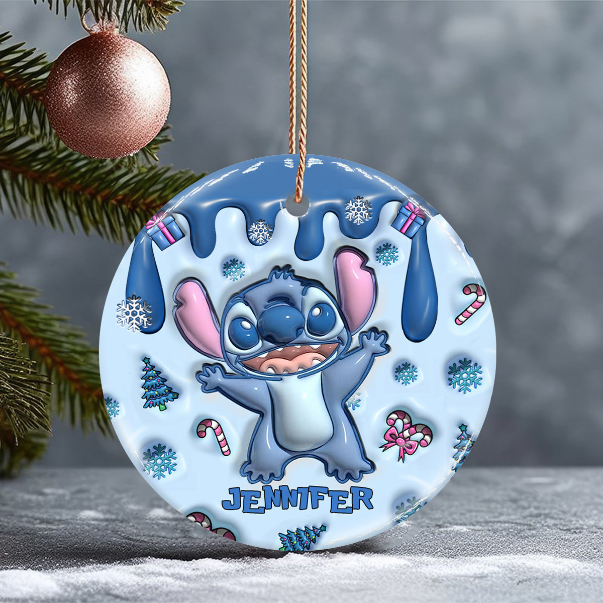 Personalized Ceramic Circle Ornament Merry Christmas Gift