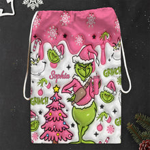 Load image into Gallery viewer, Personalized Grinch Drawstring Tote Bag Custom Name Christmas Gift
