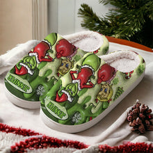 Load image into Gallery viewer, Personalized Christmas Slippers with Grinch Design for Adults | Cozy Holiday Gift
