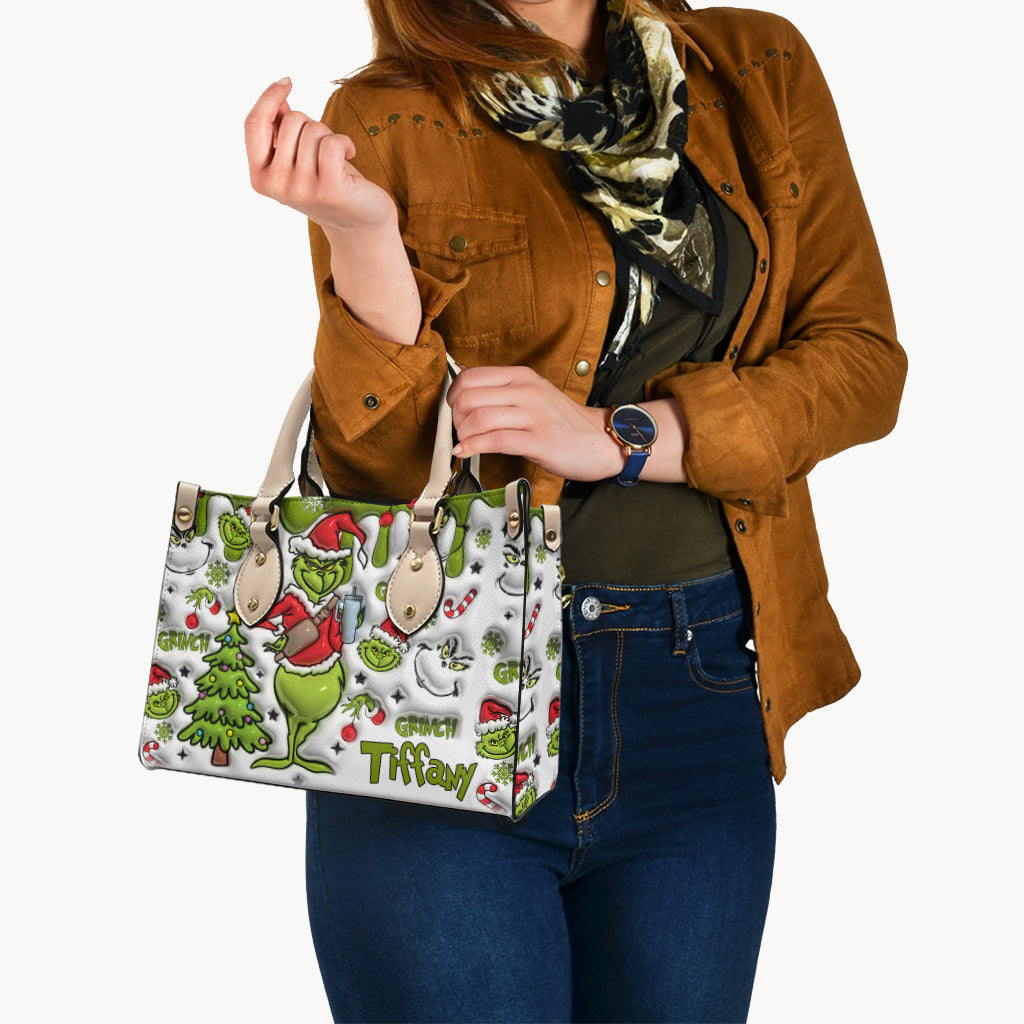 Personalized Merry Grinchmas Leather Handbag Gift for Women