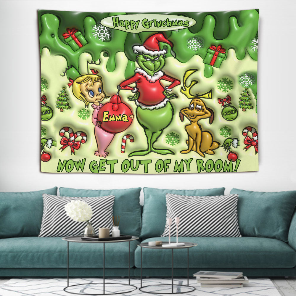 Personalized Grinchmas Wall Tapestry Custom Name Christmas Decor