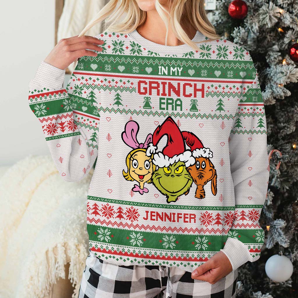 Personalized Grinch Era Ugly Sweater Custom Name Gift for Kids