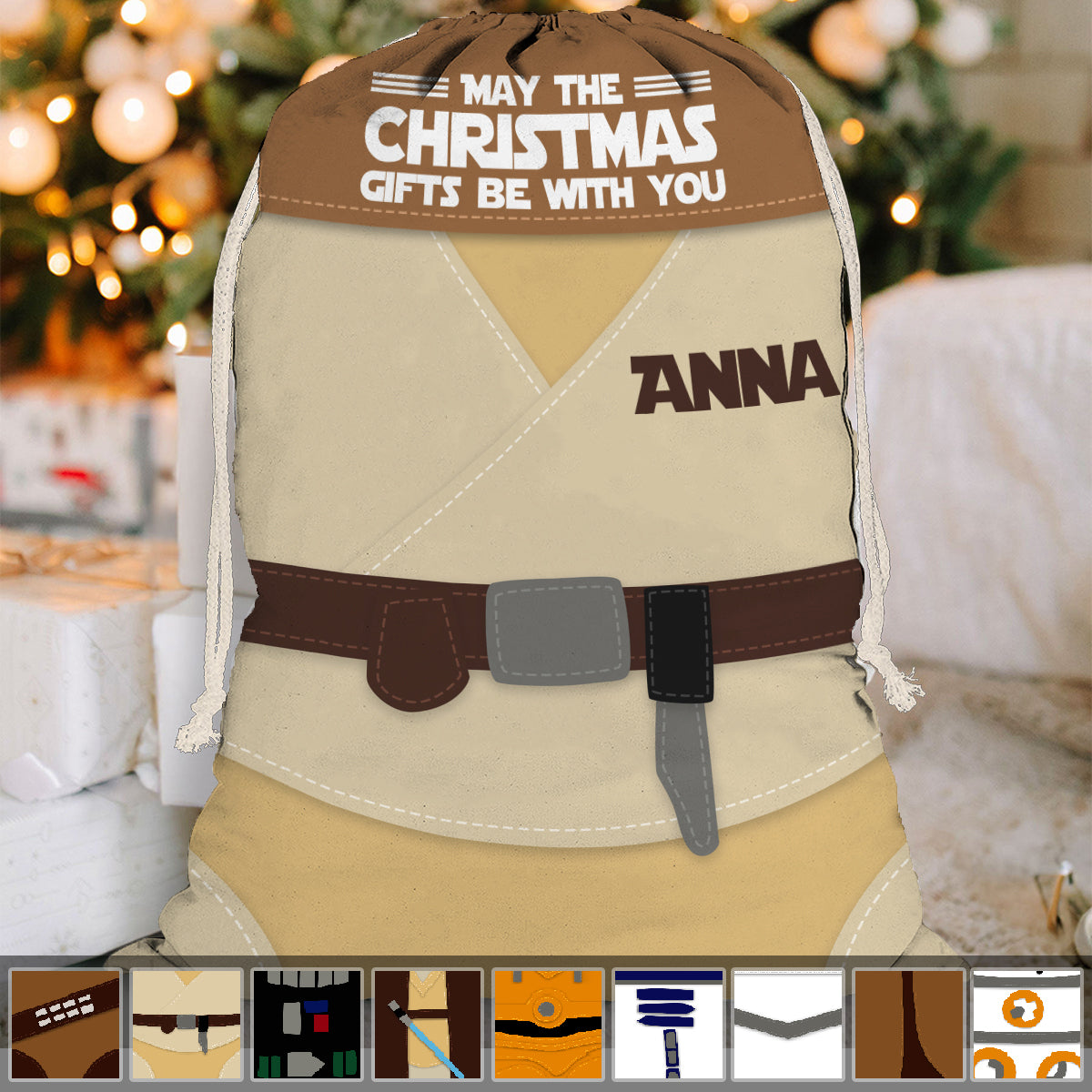 Personalized Christmas Drawstring Tote Bag Custom Name Gift