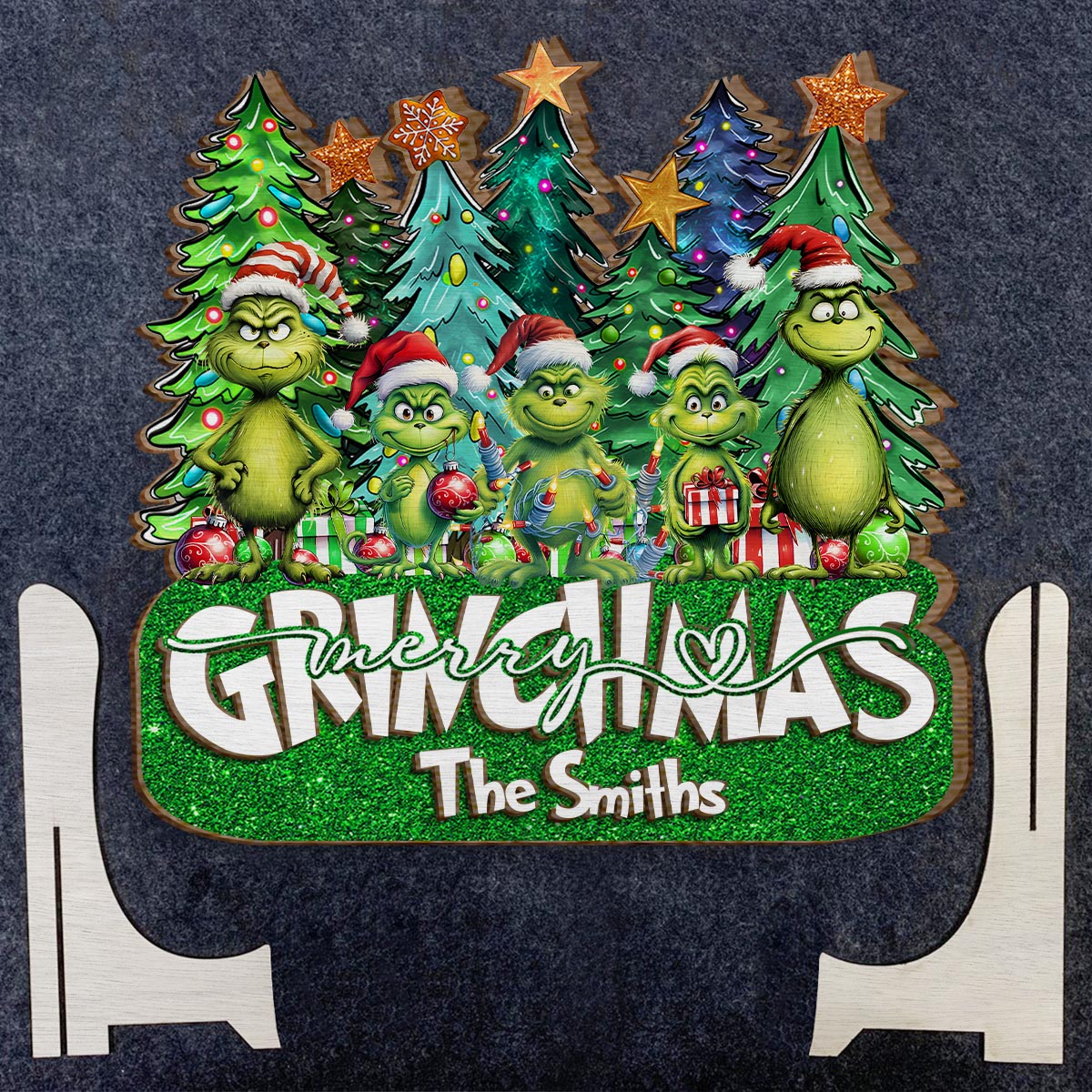 Personalized Merry Grinchmas 2 Layered Wood Sign for Christmas