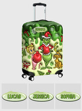 Load image into Gallery viewer, Personalized Grinchmas Luggage Cover Custom Family Name Gift
