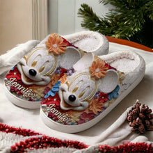 Load image into Gallery viewer, Personalized Mouse Slippers with Custom Name Floral Design Gift
