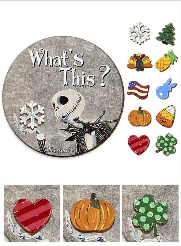 Personalized Interchangeable Wood Sign with Seasonal Charms