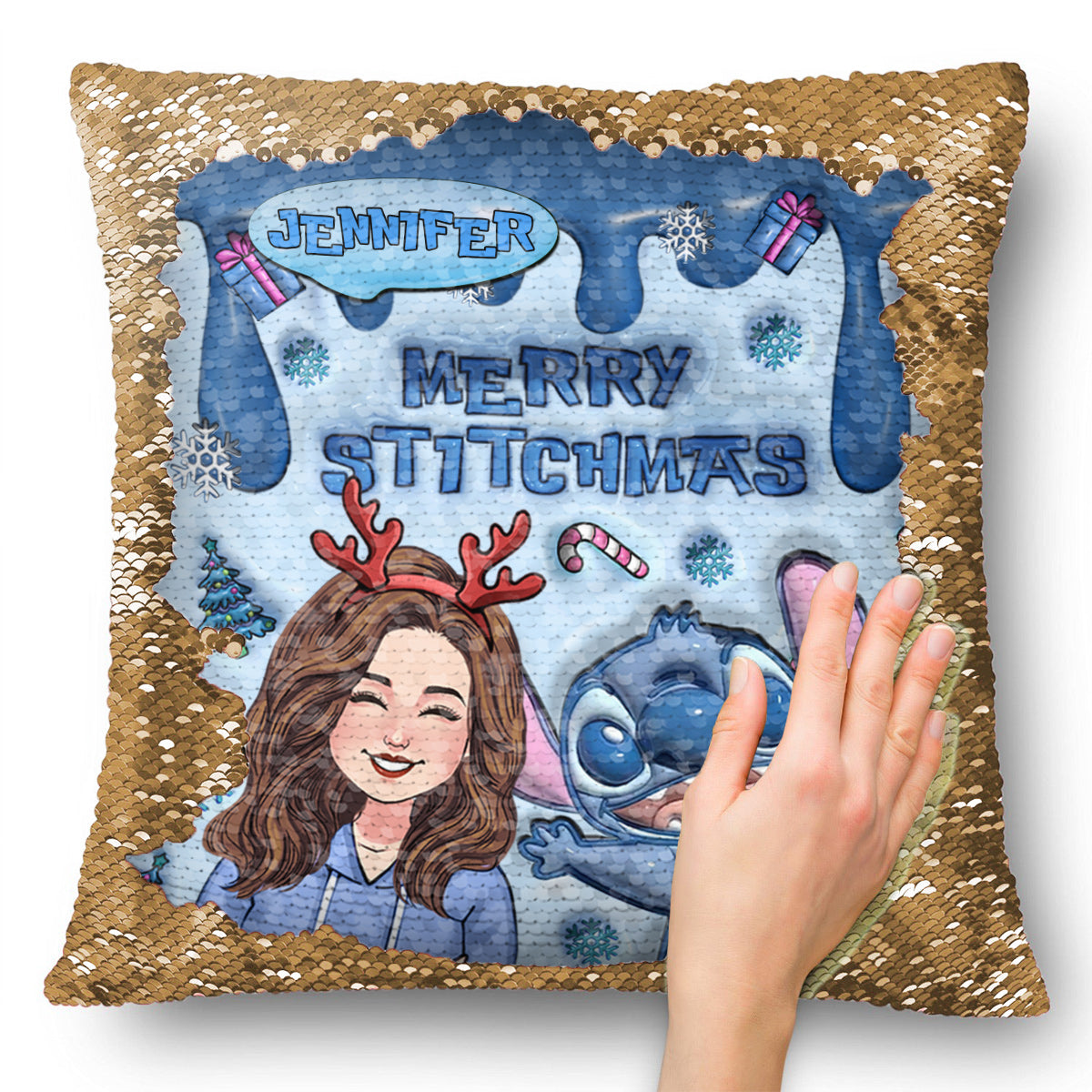 Personalized Sequin Pillow Cover Merry Christmas Gift for Mom