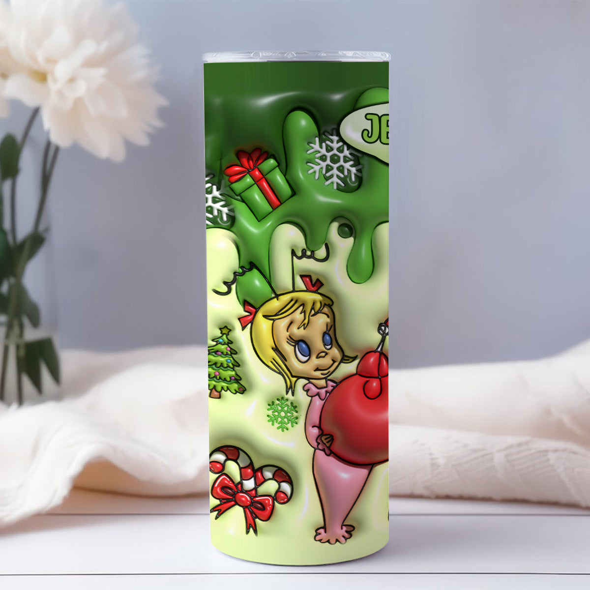Personalized Grinchmas Skinny Tumbler Custom Name Gift for Christmas