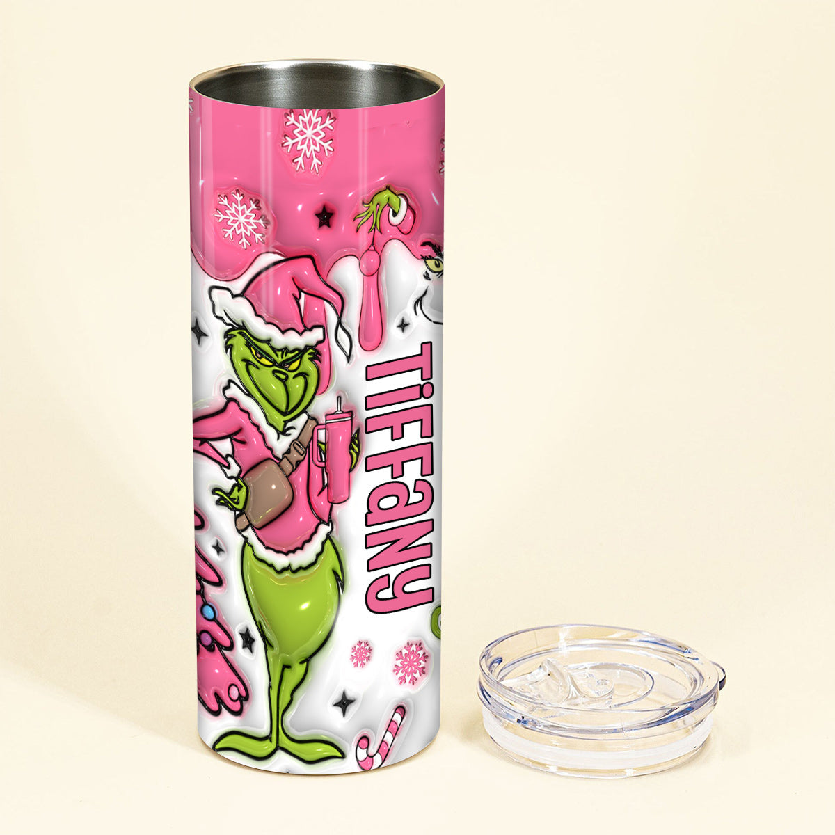 Personalized Grinchmas Skinny Tumbler Custom Name Holiday Gift