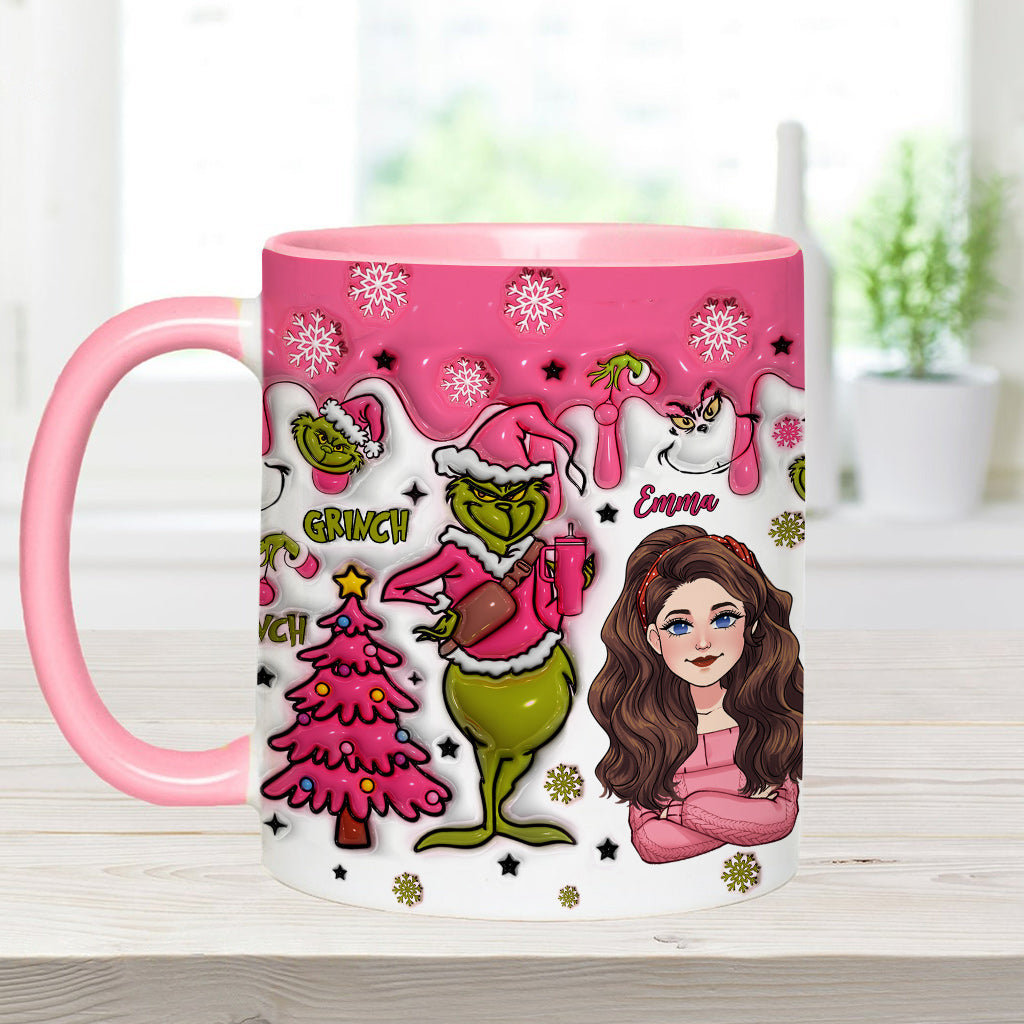 Personalized Grinch Accent Mug with Custom Name for Christmas Gift