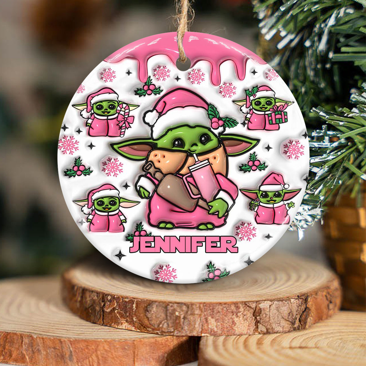 Personalized Ceramic Circle Ornament Cute Child Gift for Christmas