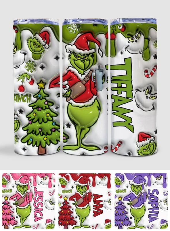 Personalized Grinch Christmas Skinny Tumbler Custom Name Gift
