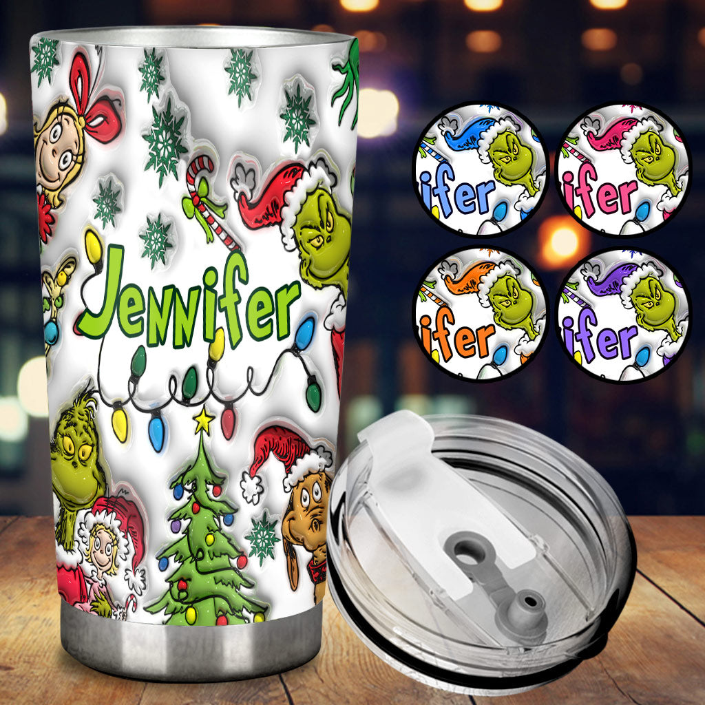 Personalized Grinch Tumbler with Name Custom Christmas Gift