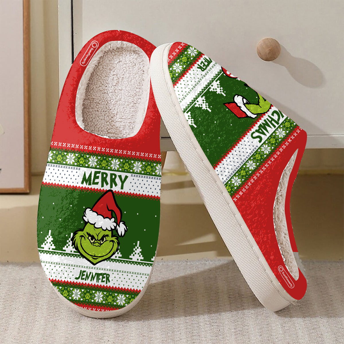 Personalized Merry Grinchmas Slippers Gift for Christmas