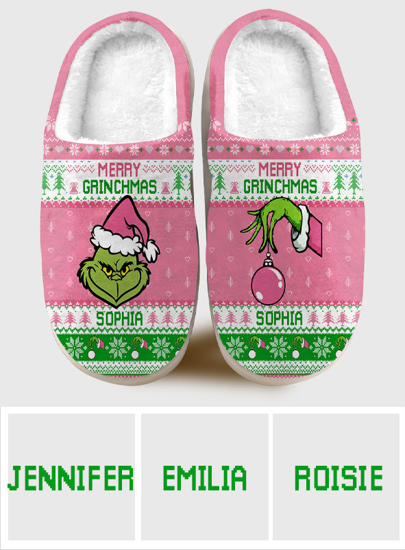 Personalized Merry Grinchmas Slippers Custom Name Holiday Gift