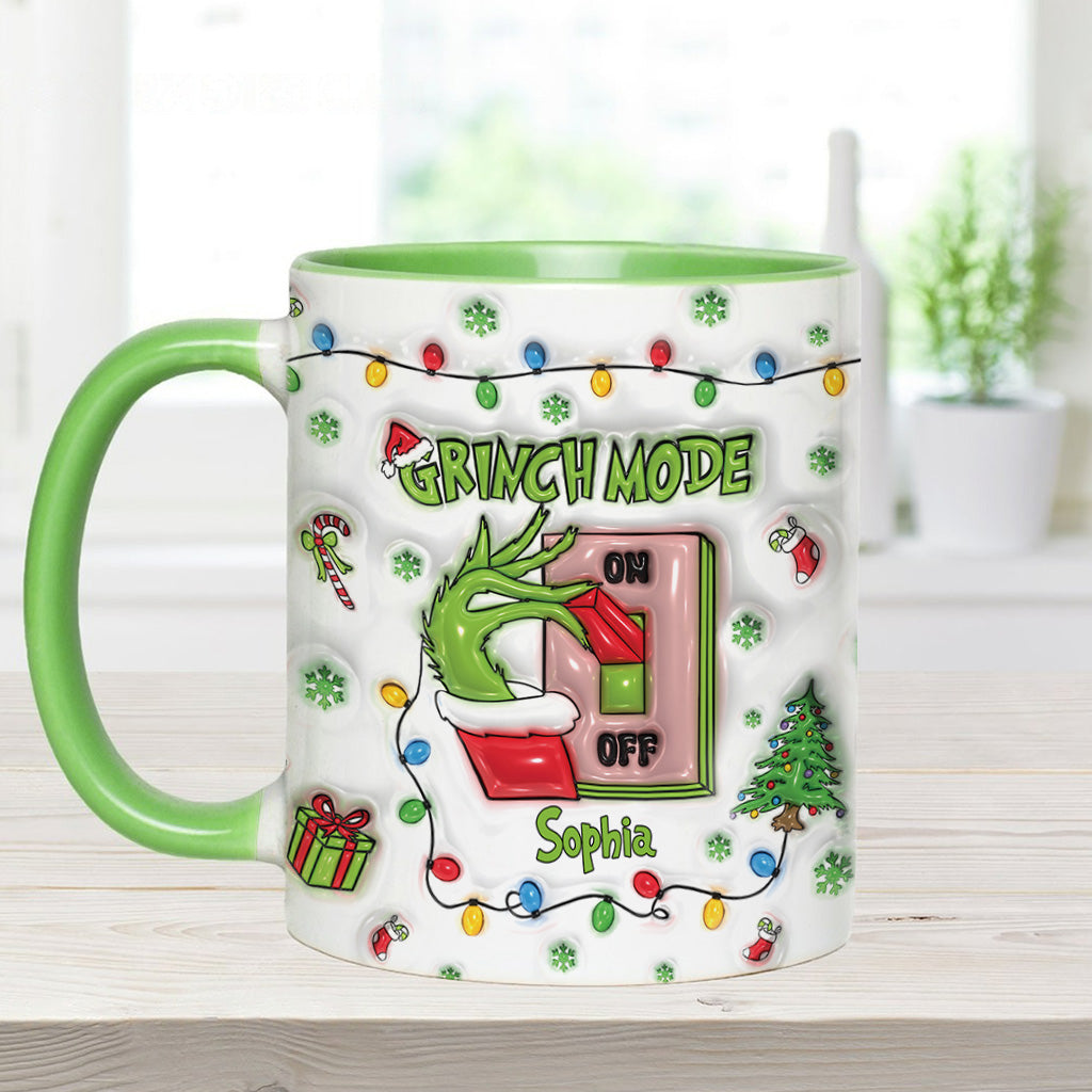 Personalized Grinch Mode Accent Mug Custom Name Holiday Gift