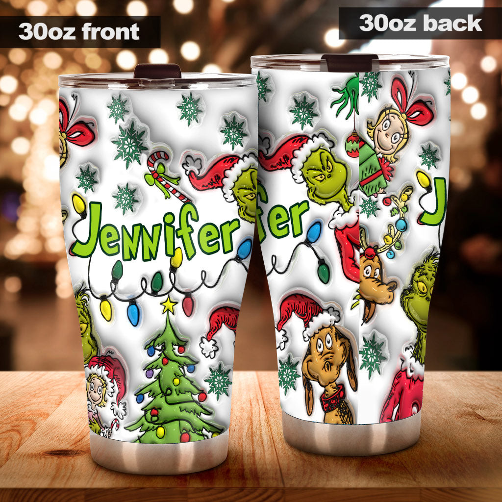 Personalized Grinch Tumbler with Name Custom Christmas Gift