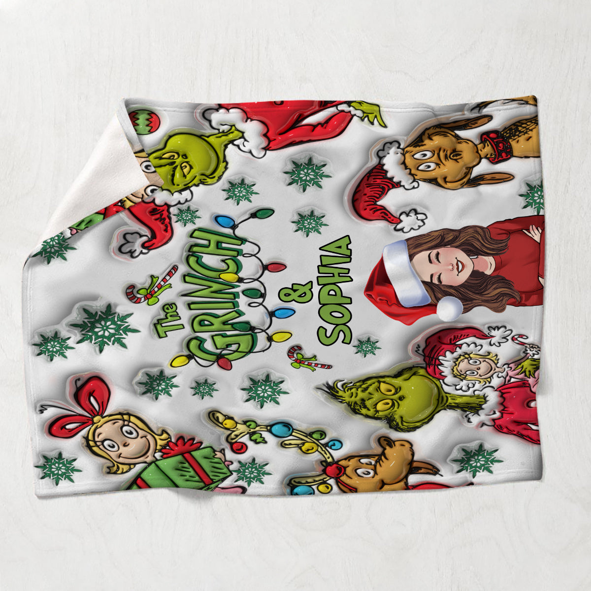 Personalized Grinch Christmas Blanket Custom Name Gift