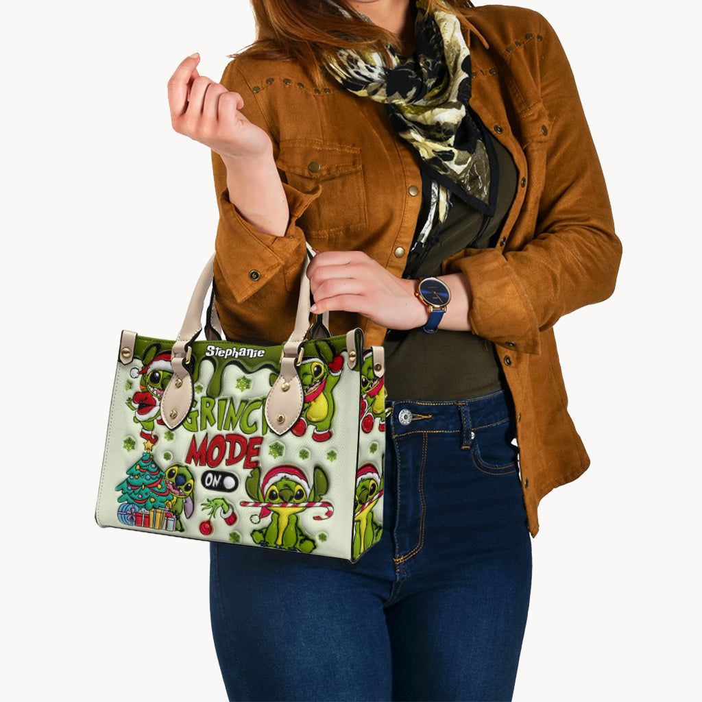 Personalized Grinch Mode Leather Handbag Custom Name Gift for Her