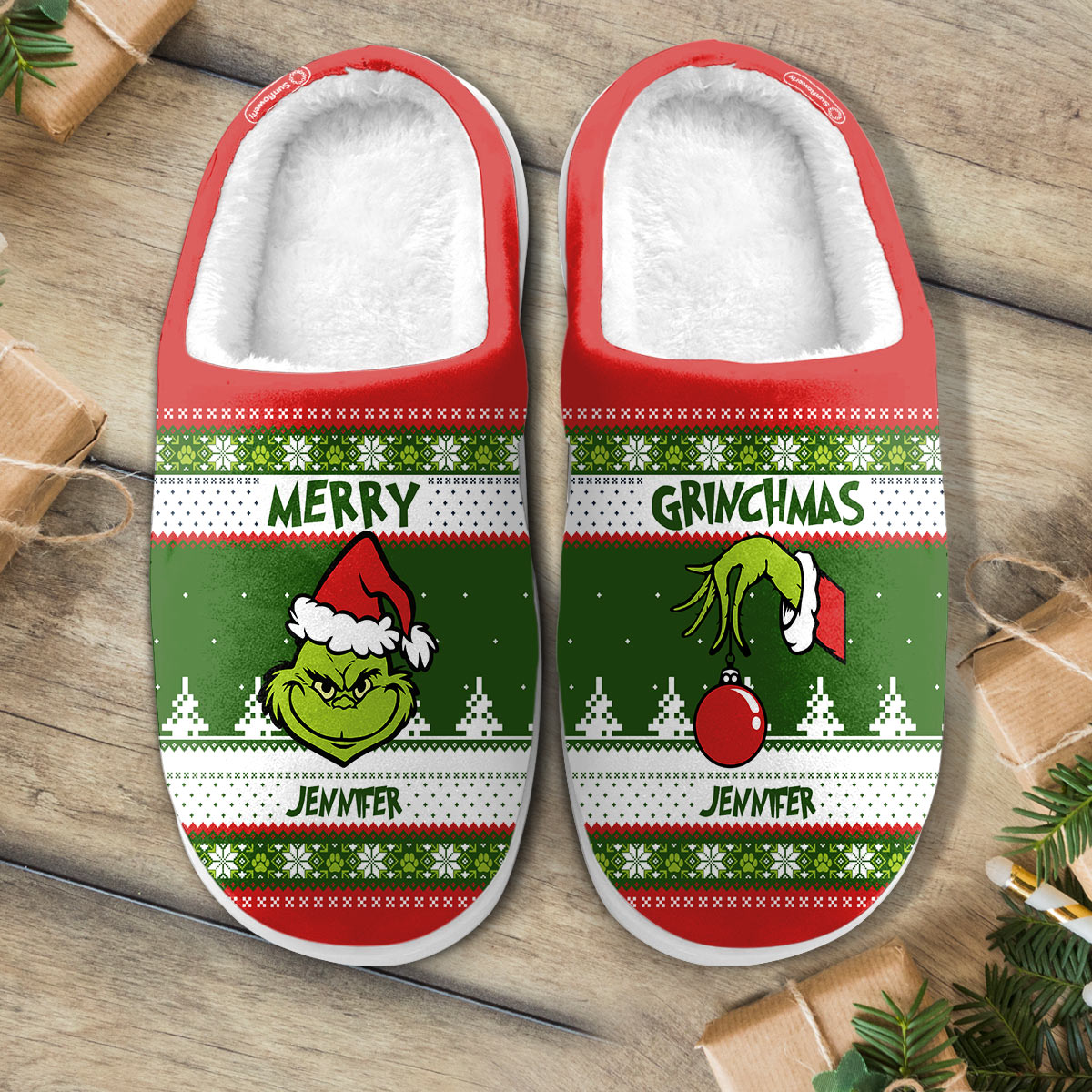 Personalized Merry Grinchmas Slippers Gift for Christmas