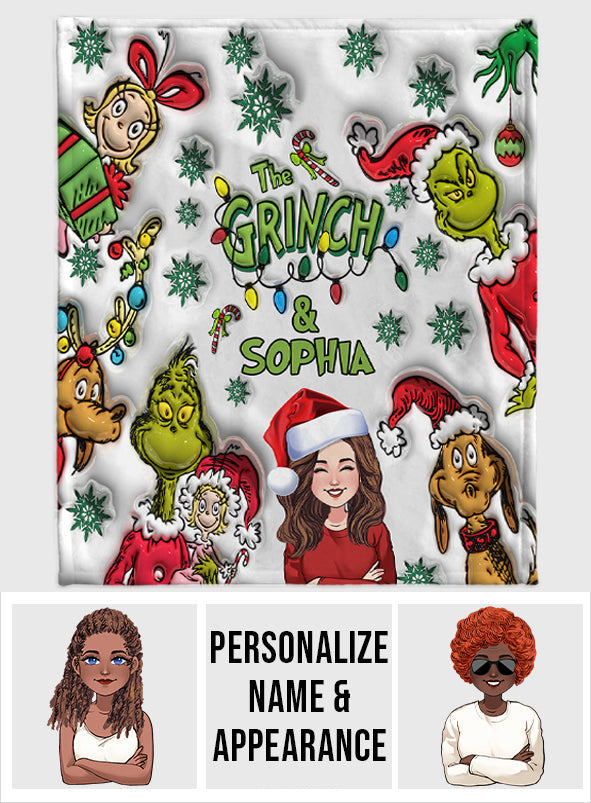 Personalized Grinch Christmas Blanket Custom Name Gift
