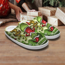 Load image into Gallery viewer, Personalized Christmas Slippers with Grinch Design for Adults | Cozy Holiday Gift
