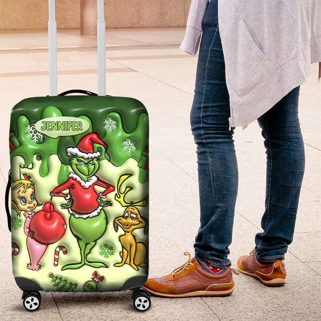 Personalized Grinchmas Luggage Cover Custom Family Name Gift