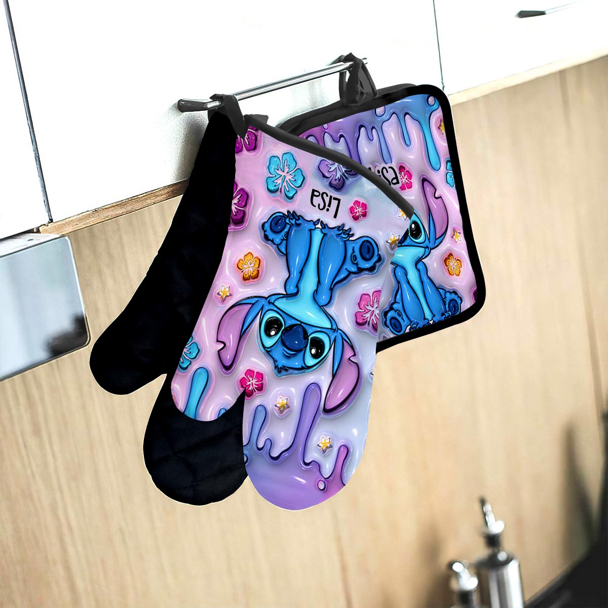 Personalized Ohana Oven Mitts & Pot Holder Set Custom Name Gift for Home