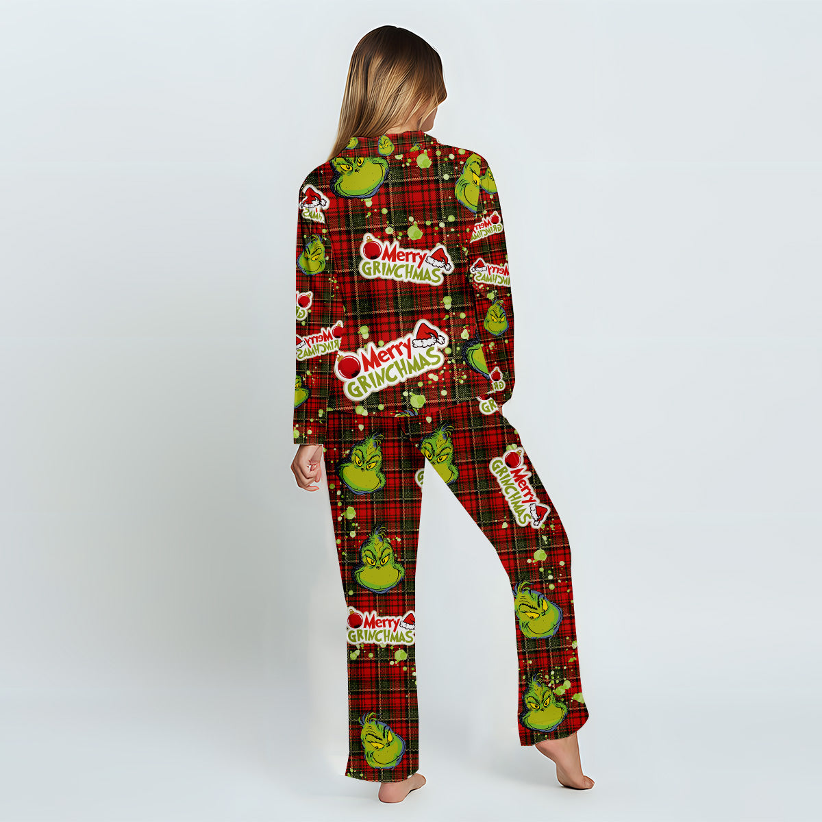 Personalized Merry Grinchmas Button Down Pajamas for Couples