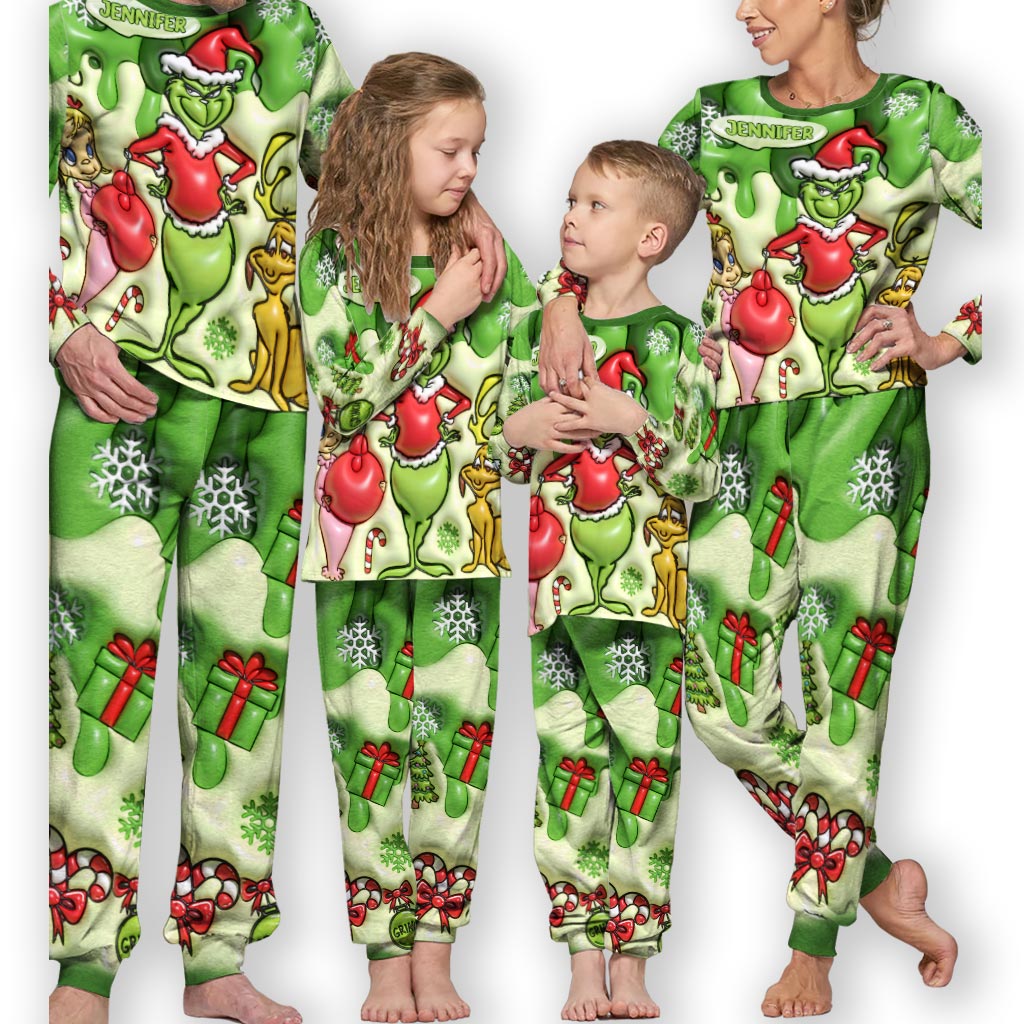 Personalized Grinch Christmas Pajamas Set for Family