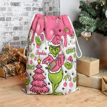 Load image into Gallery viewer, Personalized Grinch Drawstring Tote Bag Custom Name Christmas Gift

