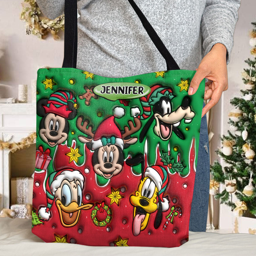 Personalized Christmas Mouse Tote Bag with Custom Name