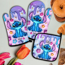 Load image into Gallery viewer, Personalized Ohana Oven Mitts &amp; Pot Holder Set Custom Name Gift for Home
