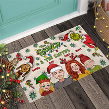Load image into Gallery viewer, Personalized Grinch Family Doormat Custom Holiday Decor
