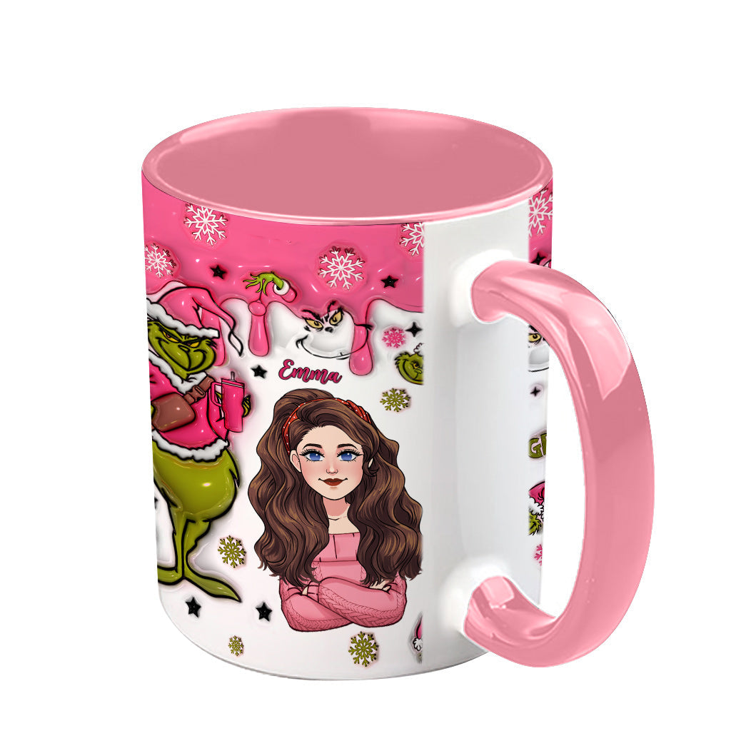 Personalized Grinch Accent Mug with Custom Name for Christmas Gift