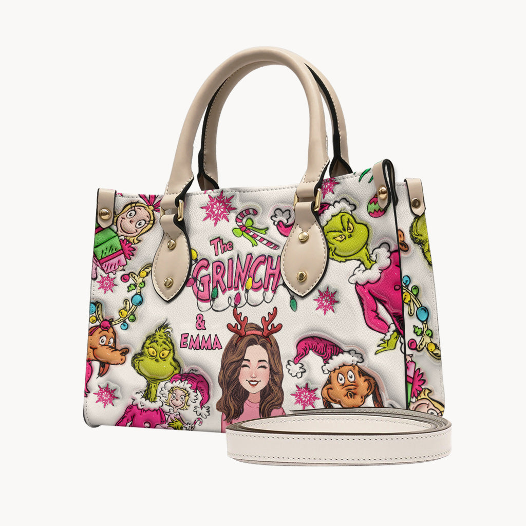 Personalized Grinch Leather Handbag Custom Name Christmas Gift