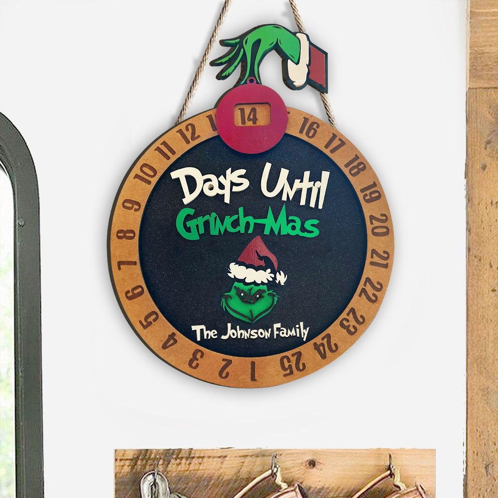 Personalized Grinch Christmas Countdown Sign for Family