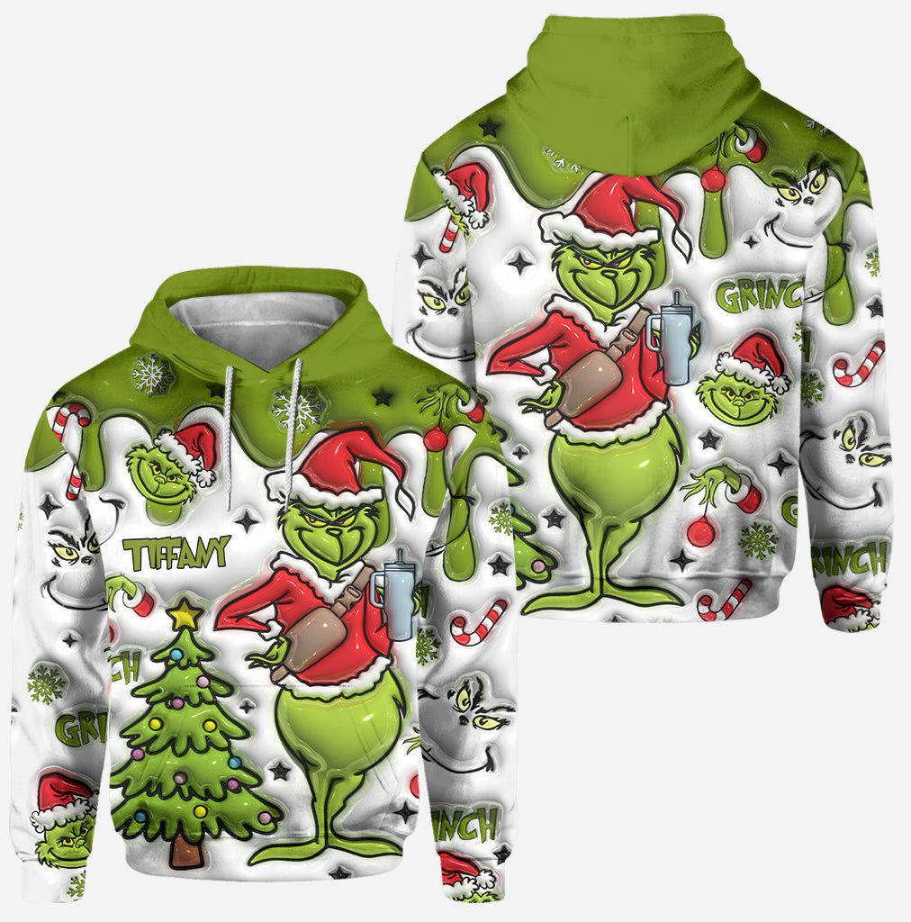 Personalized Grinch Hoodie and Leggings Set Christmas Gift