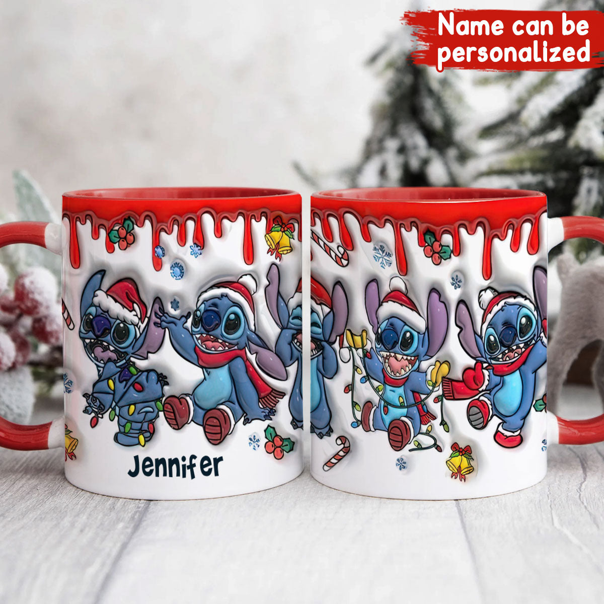 Personalized Christmas Accent Mug with Ohana Design for Mom