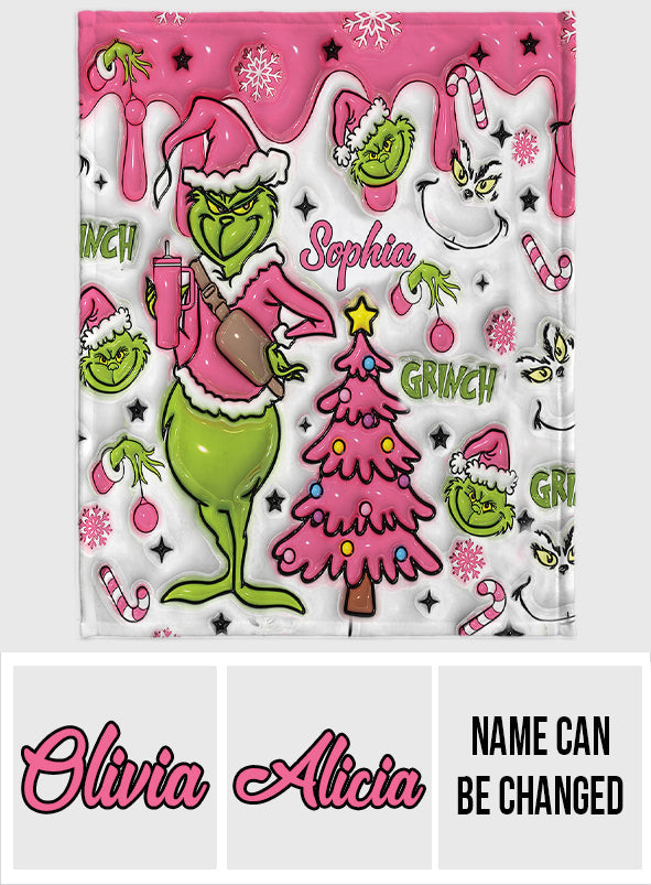 Personalized Snowflakes Grinch Blanket Custom Name Gift for Christmas