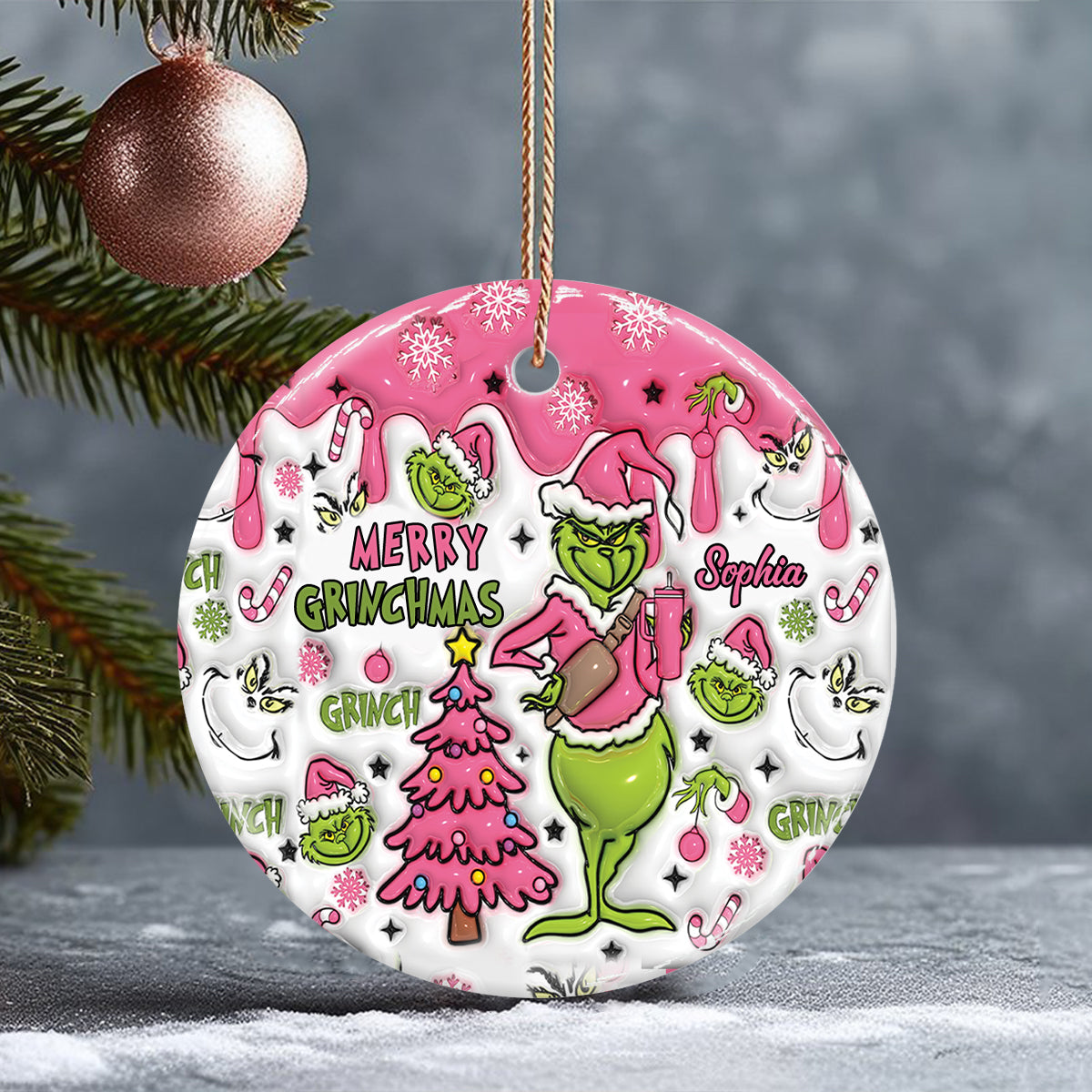 Personalized Merry Grinchmas Ceramic Ornament Gift for Christmas