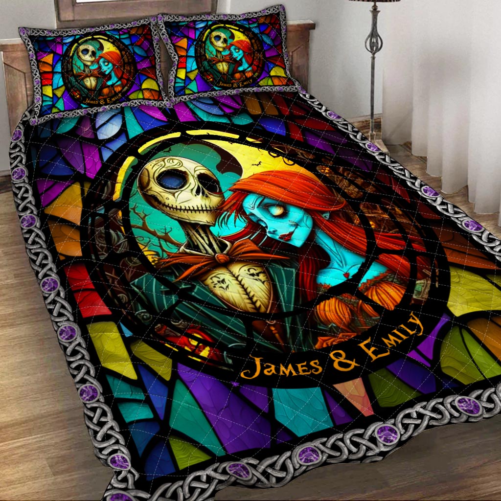 Personalized Nightmare Quilt Set Custom Name for Couples Halloween Gift